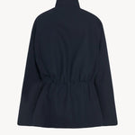 Back view of navy tanera jacket on white background, with no model shown.