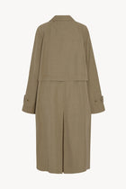 Long Taupe Trench Coat, shown without model backside