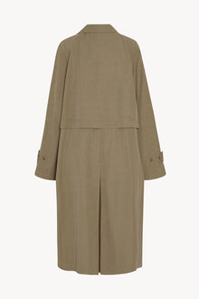 Long Taupe Trench Coat, shown without model backside
