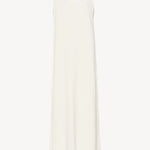 Front view of sleeveless round neck white cotton maxi dress on plain white background, no model shown.