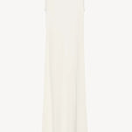 Back view of sleeveless round neck maxi white cotton dress on plain white background, no model shown.
