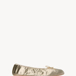 Right side view of taupe round ballet flat on white background, with no model shown.