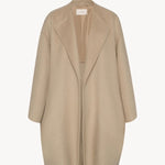 Front view of light pebble verlain coat on white background, with no model shown.