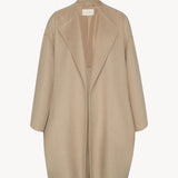 Front view of light pebble verlain coat on white background, with no model shown.
