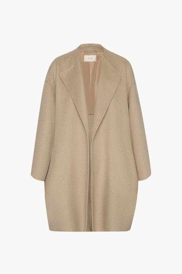 Front view of light pebble verlain coat on white background, with no model shown.