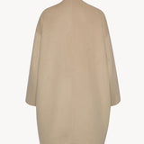 Back view of light pebble verlain coat on white background, with no model shown.