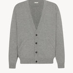 Front view of grey melange vonn cardigan on white background, with no model shown.