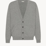 Front view of grey melange vonn cardigan on white background, with no model shown.
