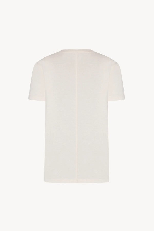 Back view of natural wesler t-shirt on white background, with no model shown.