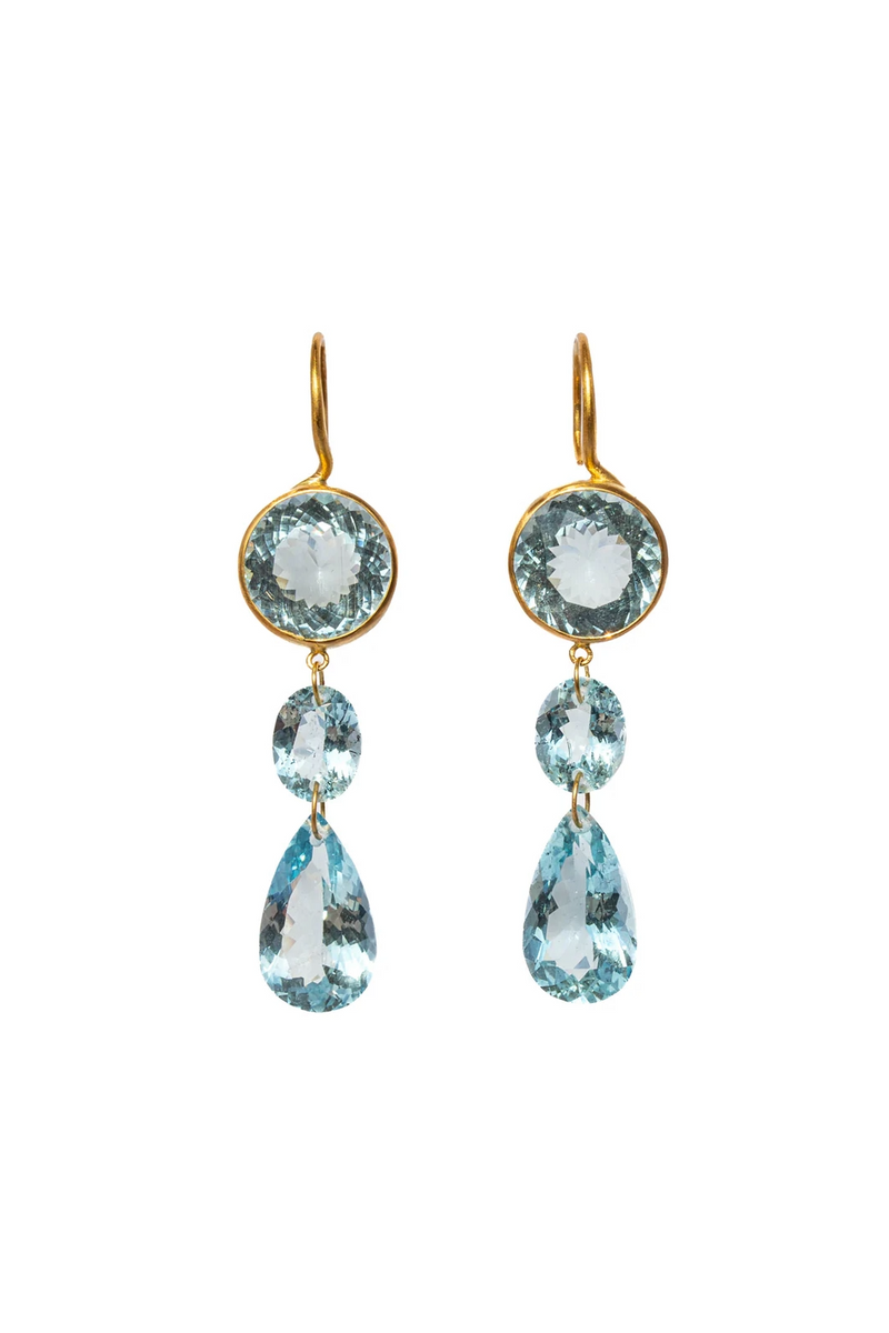 22K Yellow Gold Aquamarine and Paraiba Tourmaline Elizabeth T Earrings