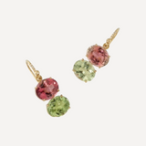 Irene Neuwirth 18K Yellow Gold Earrings Set With Pink Tourmaline and Green Tourmaline on Diamond Pavé Hooks