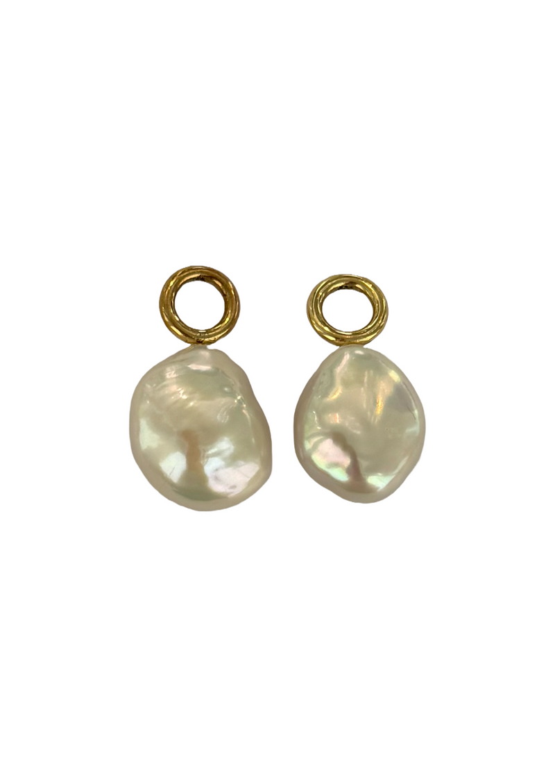 18K Yellow Gold White Baroque Pearl Drops
