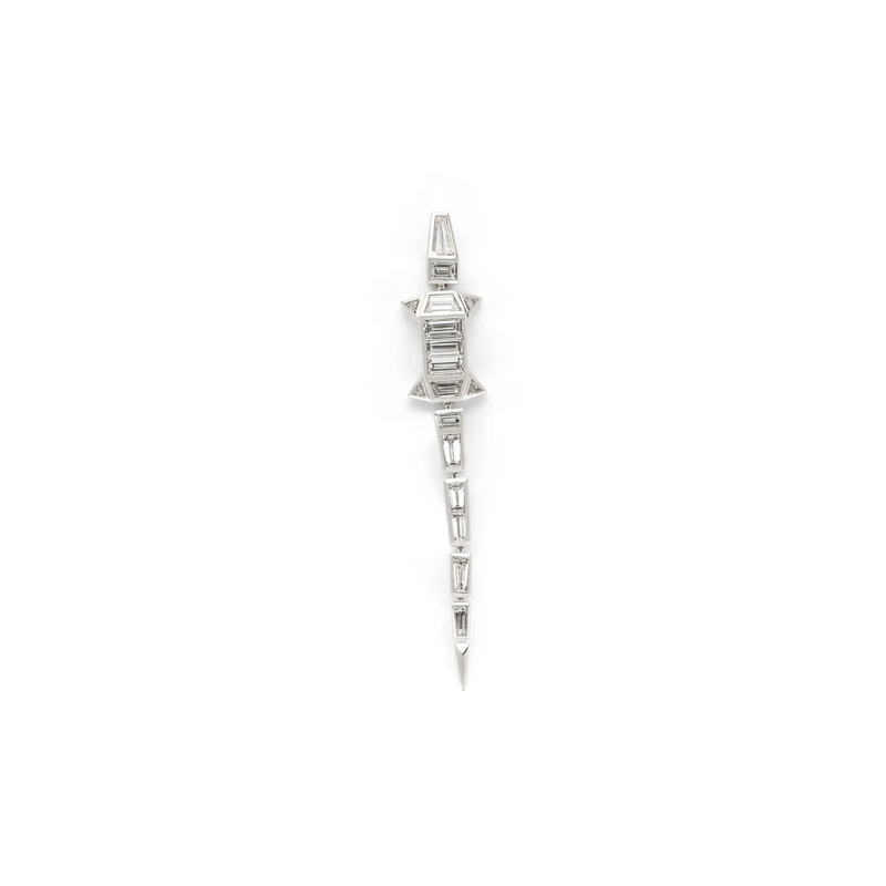 18K White Gold Diamond Alligator Single Extra Long  Earring