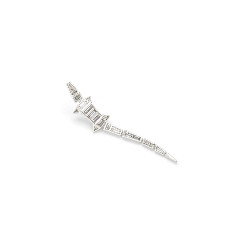 18K White Gold Diamond Alligator Single Extra Long  Earring