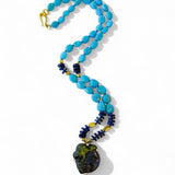 Darlene de Sedle 24" Turquoise Pebble Necklace with Labradorite Diamond Cloud Pendant and Lapis and Gold Beads