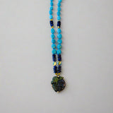 24" Turquoise Pebble Necklace with Labradorite Diamond Cloud Pendant and Lapis and Gold Beads
