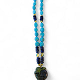 Darlene de Sedle 24" Turquoise Pebble Necklace with Labradorite Diamond Cloud Pendant and Lapis and Gold Beads