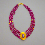 Darlene de Sedle 4 Strand Ruby Necklace with Large Gold Scarab