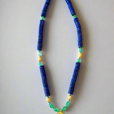 18" Lapis Heshi Necklace with Emerald Cabachon Pendant and Emerald, 22K Yellow Gold and Diamond Football Nuggets