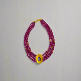 Darlene de Sedle 4 Strand Ruby Necklace with Large Gold Scarab