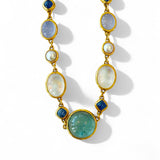 Darlene de Sedle 22K Yellow Gold Linked Necklace With Rainbow Moonstone, Sapphire, Chalcedony, and Pearls