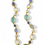 Darlene de Sedle 22K Yellow Gold Linked Necklace With Rainbow Moonstone, Sapphire, Chalcedony, and Pearls