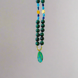 18" Malachite Necklace with Boulder Opal Pendant and Turquoise, Lapis, and Yellow Gold Coin Nuggets