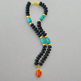 18" Black Opal Necklace with Turquoise, Yellow Gold and 22K Yellow Gold Cobra and Coral Scarab