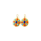 22K Yellow Sheet Gold Disc Earrings with Lapis, Coral, and Turquoise