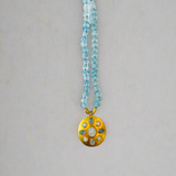 24" Aqua Cabochon Necklace with 22K Yellow Gold Disc Pendant with Moonstone Moonface, Opal, and Aqua