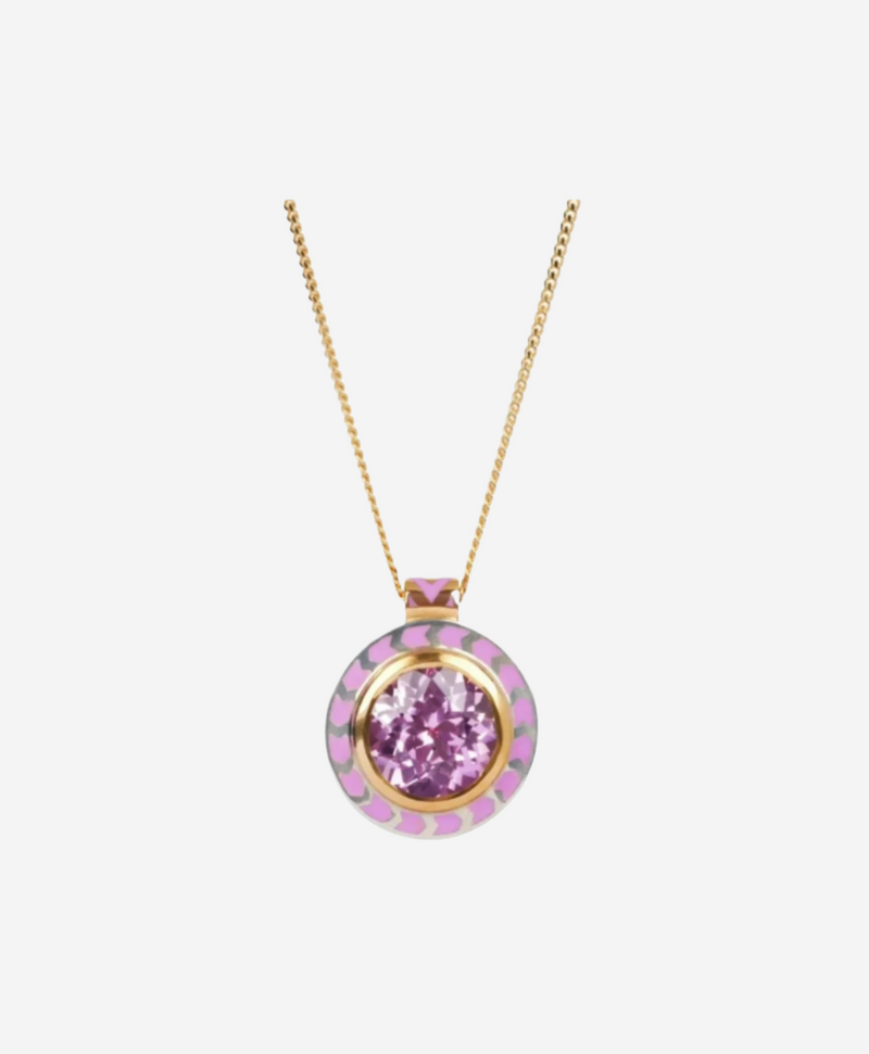 Silver Tile Mini Round Rainbow Pendant