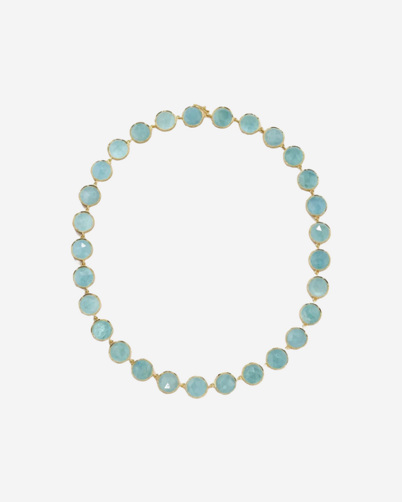 Classic 18K Yellow Gold 18" Necklace Set with Rose Cut Fine Aquamarine