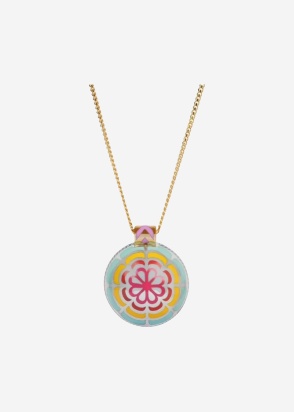 Silver Tile Mini Round Rainbow Pendant