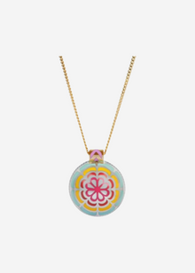 Silver Tile Mini Round Rainbow Pendant