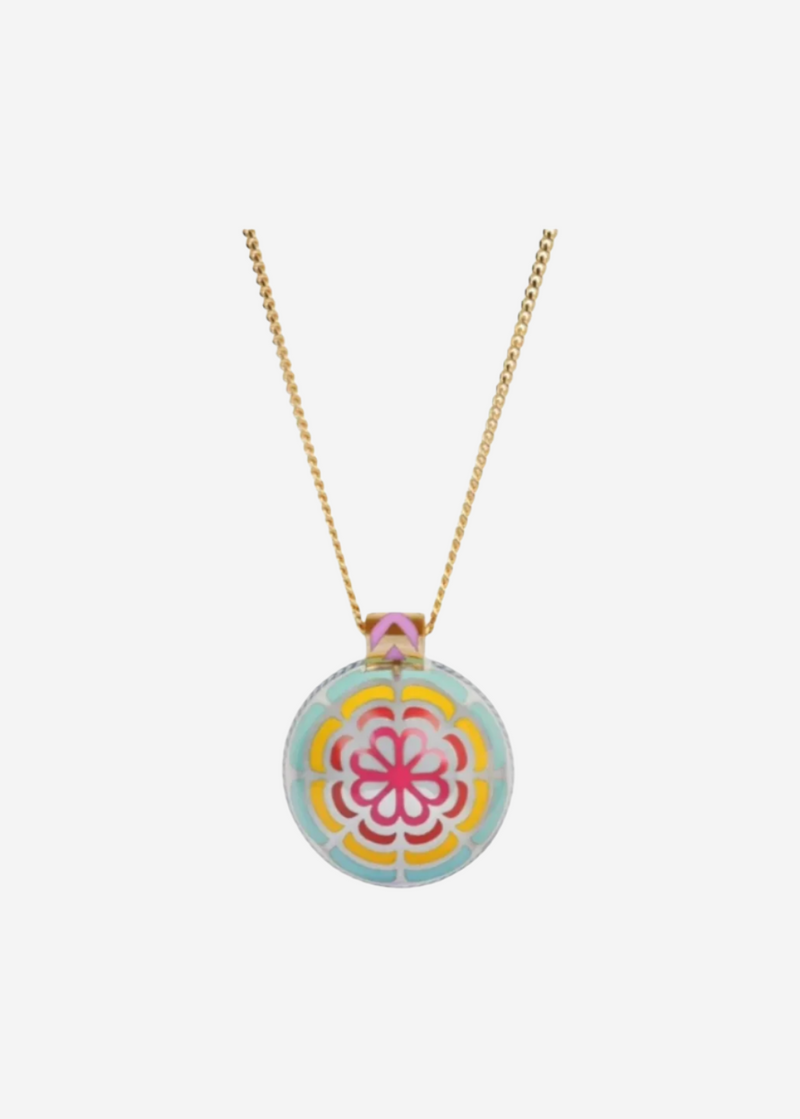 Silver Tile Mini Round Rainbow Pendant