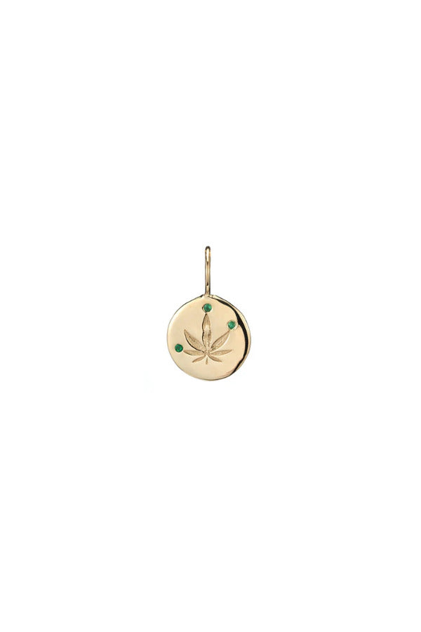 Small Gold & Emerald Cannabis Leaf Charm