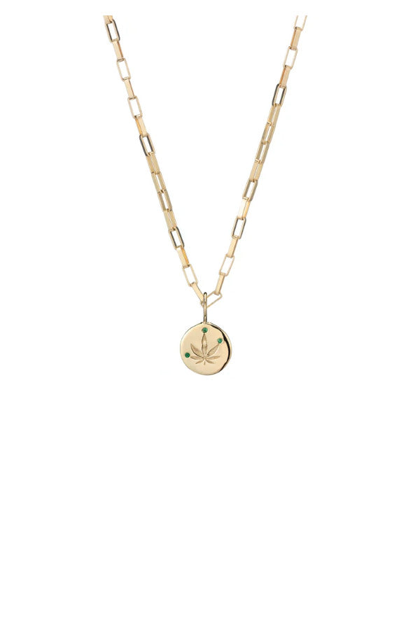 Small Gold & Emerald Cannabis Leaf Charm