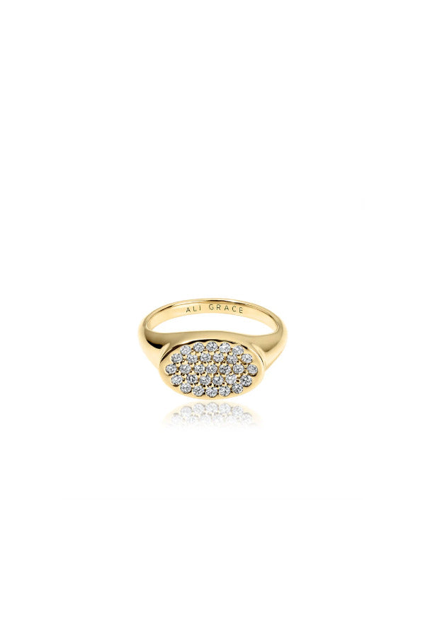 Petite Gold Signet Ring w/ Pavé Diamonds