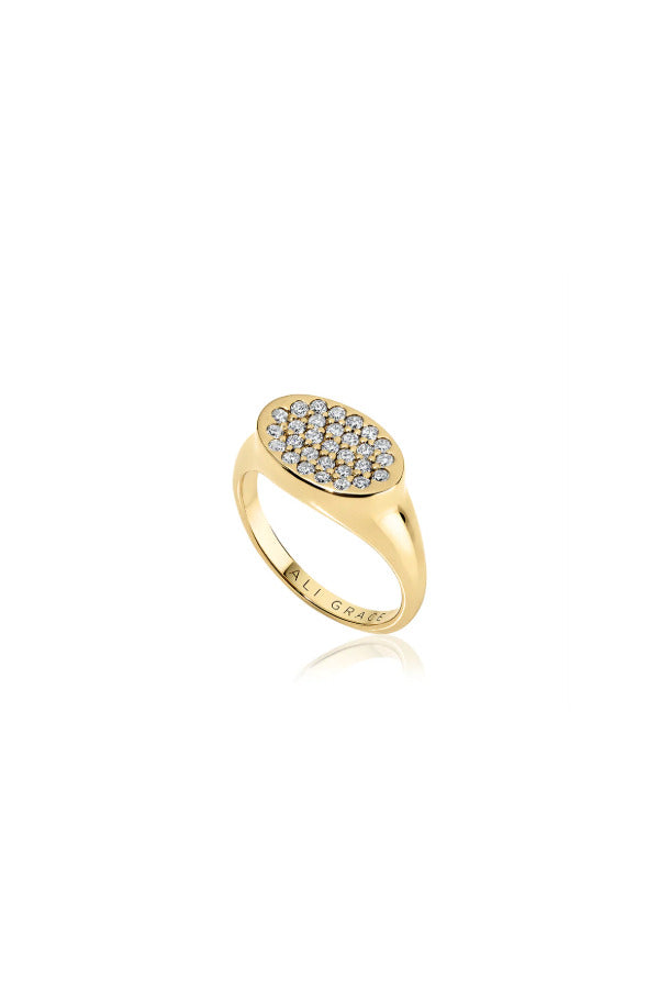 Petite Gold Signet Ring w/ Pavé Diamonds