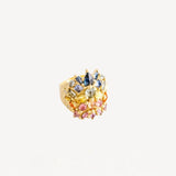 Polly Wales 18K YG Butterfly Rainbow Sapphire Shield Ring