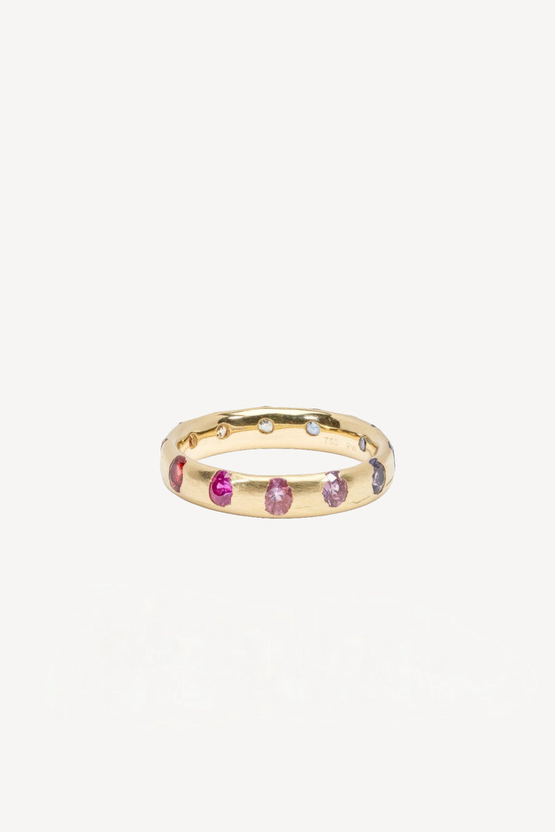 Polly Wales 18K YG Rainbow Celeste Narrow Ring w/ Rainbow Sapphires