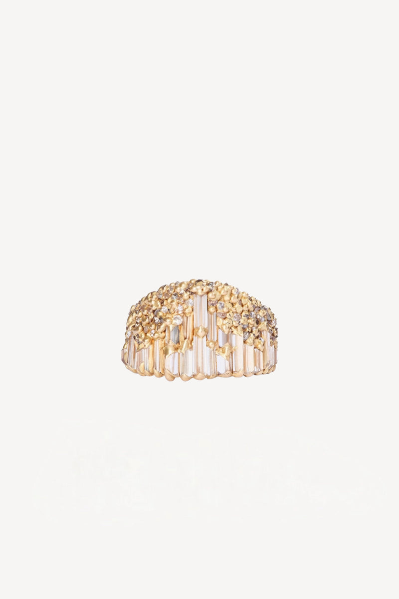 18K YG Skyline Diamond Half Shield Ring