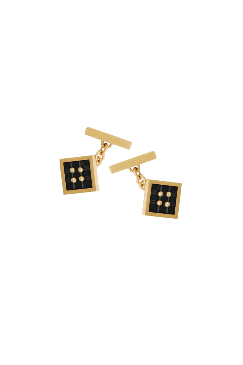 18K Yellow Gold Onyx Button Cufflinks