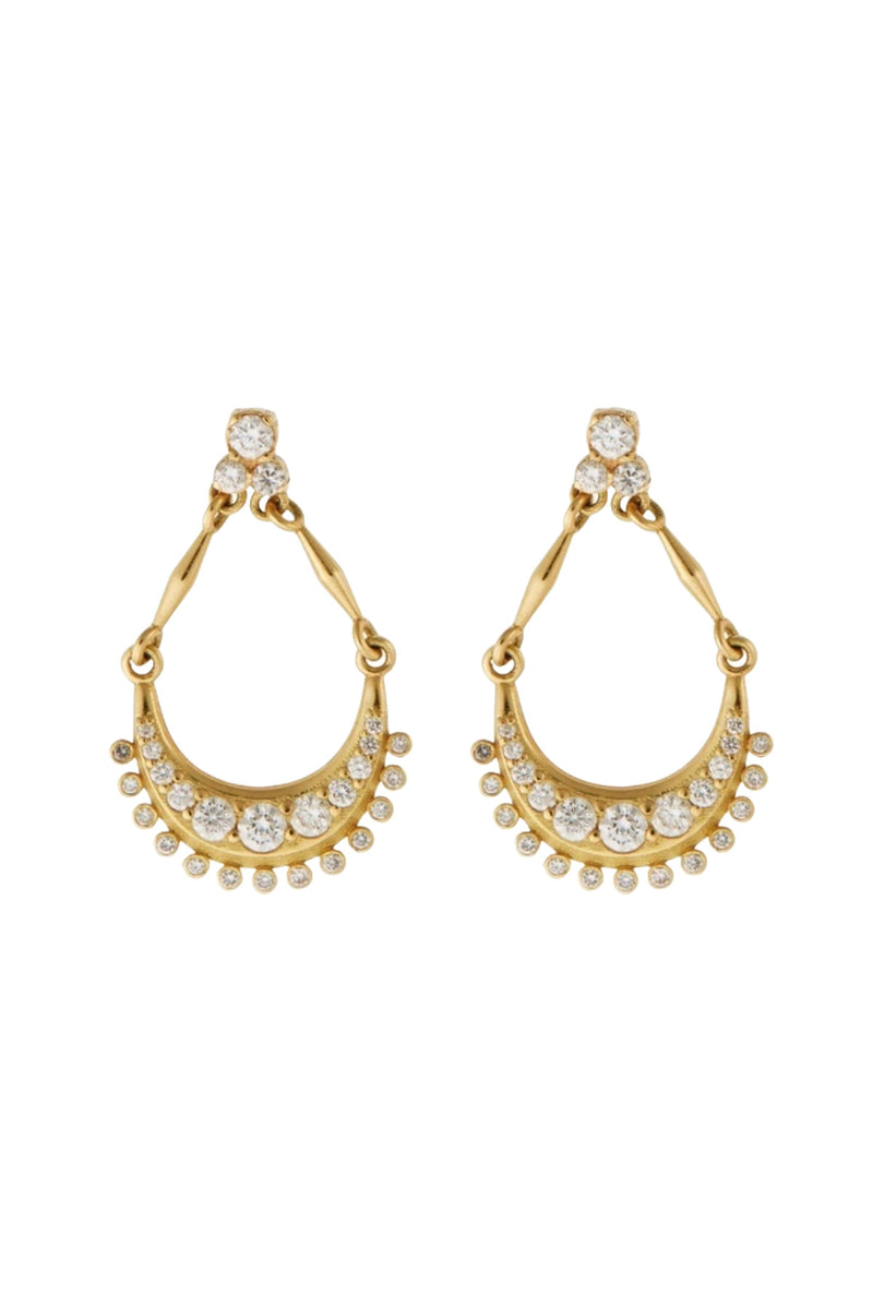 18K Yellow Gold Dangle Diamond Luna Earrings