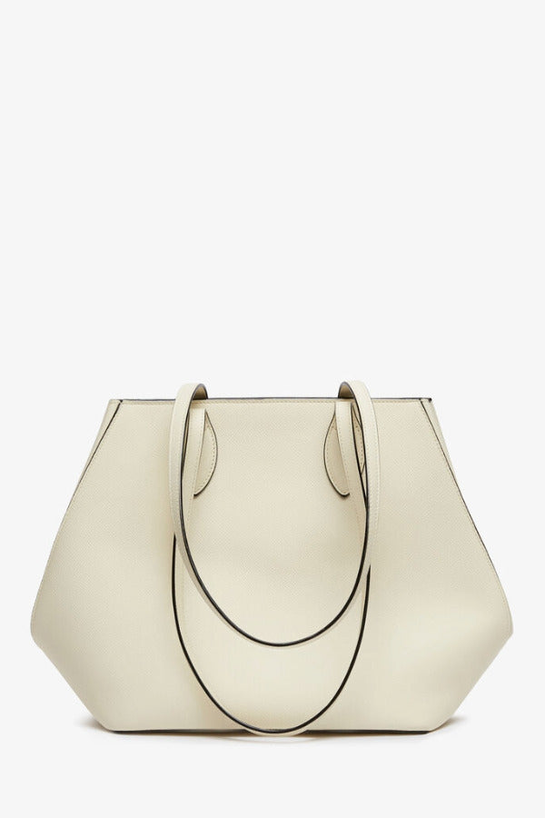 Front view of white valextra's small vivi shopping bag on white background, with no model shwon.