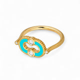 Viltier 18K Yellow Gold Turquoise and Diamond Magnetic Ring
