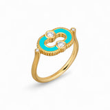 Viltier 18K Yellow Gold Turquoise and Diamond Magnetic Ring