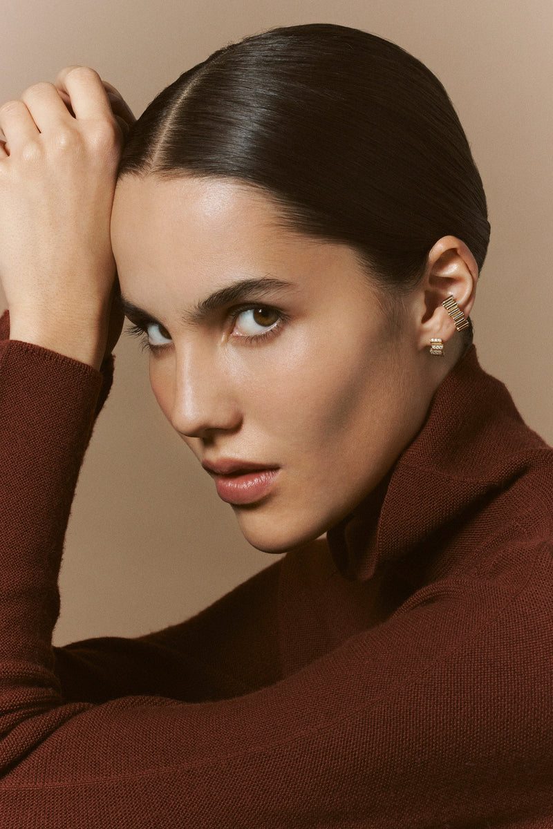 18K Yellow Gold Edge Paved Hoops Mini