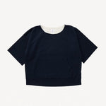 Front view of navy burrow dual sweat top on white background, with no model shown.