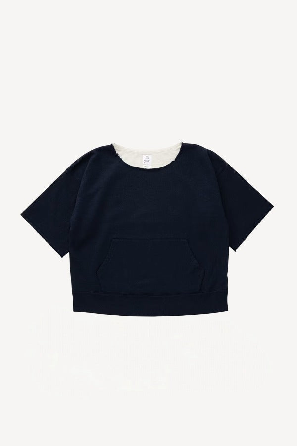 Front view of navy burrow dual sweat top on white background, with no model shown.